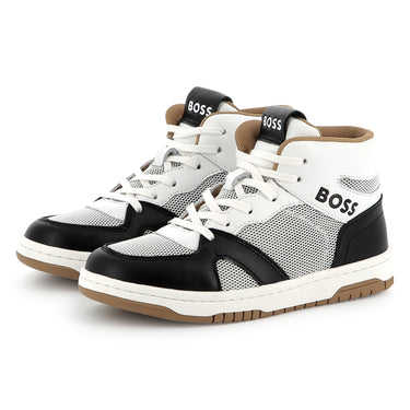 HUGO Tenis botin para niño y adolescente, blancos detalles en color negro